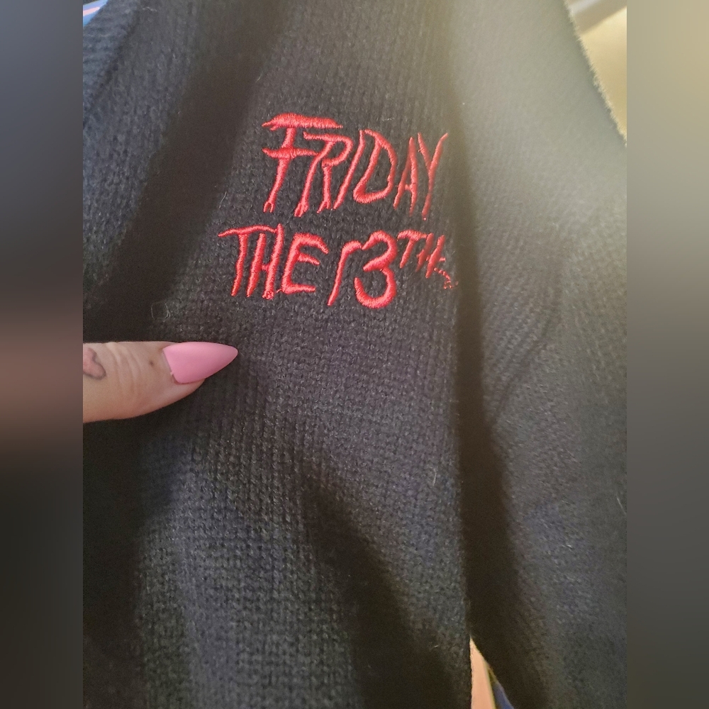 Hot Topic Black Sweater with Red "Friday the 13th" Embroidery